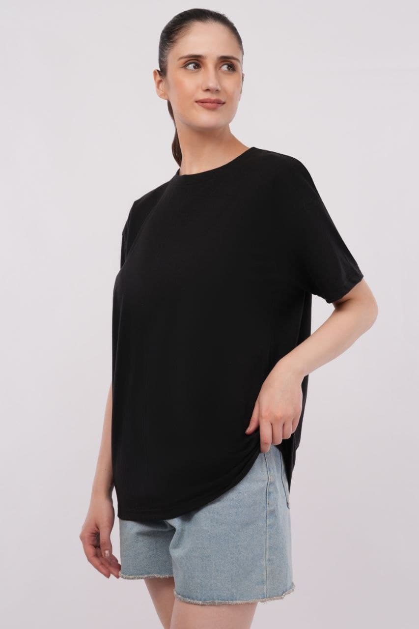 Black oversized tshirt made with 220 GSM combed cotton — lifestyle