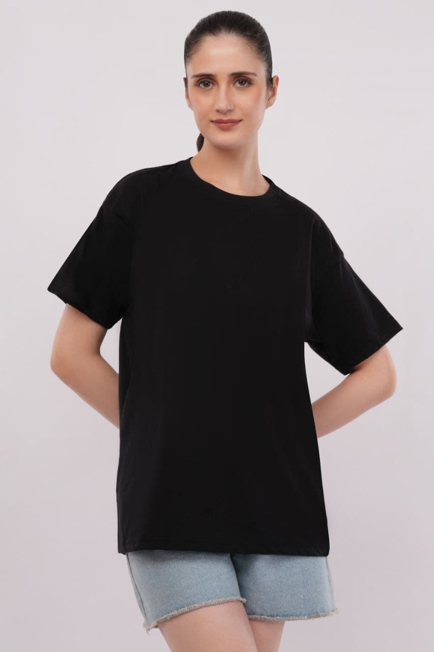 Black oversized tshirt made with 220 GSM combed cotton — lifestyle