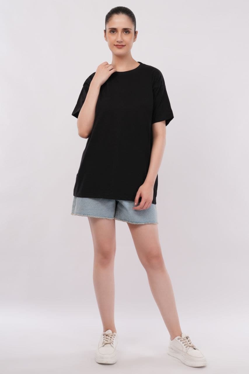 Black oversized tshirt made with 220 GSM combed cotton — back detail