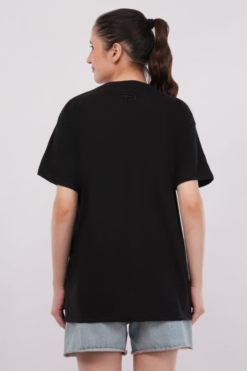 Black oversized tshirt made with 220 GSM combed cotton — lifestyle