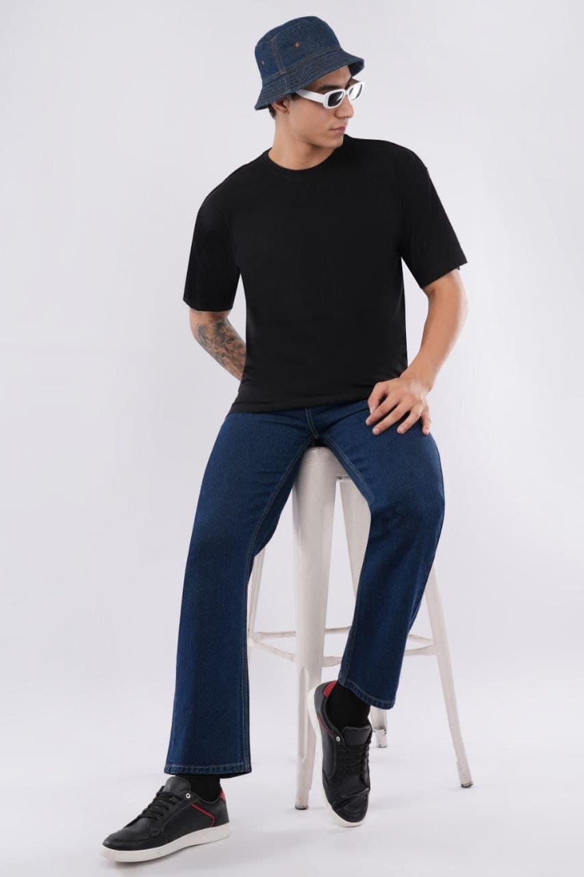 Black oversized tshirt made with 220 GSM combed cotton — back detail
