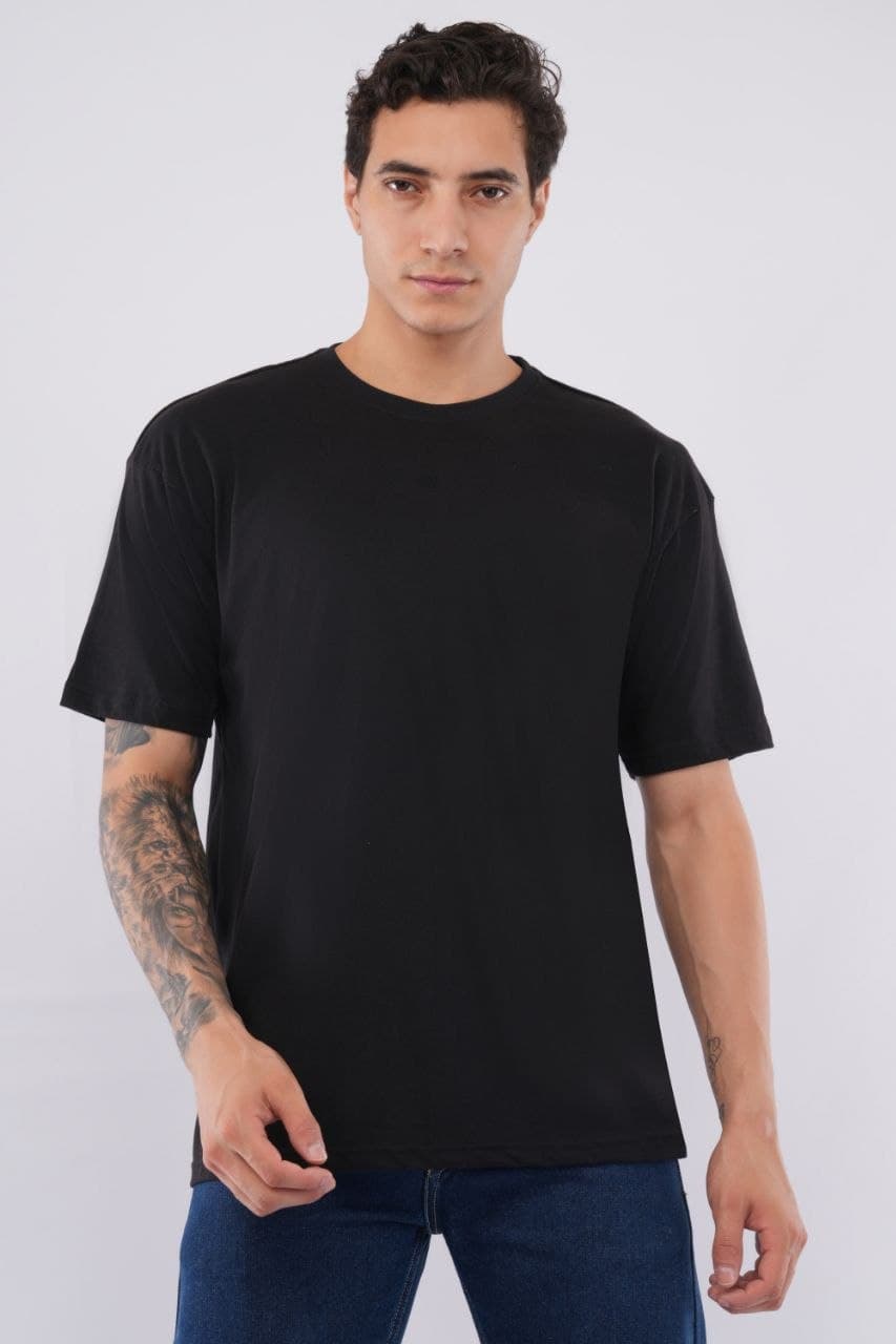 Black oversized tshirt made with 220 GSM combed cotton — lifestyle