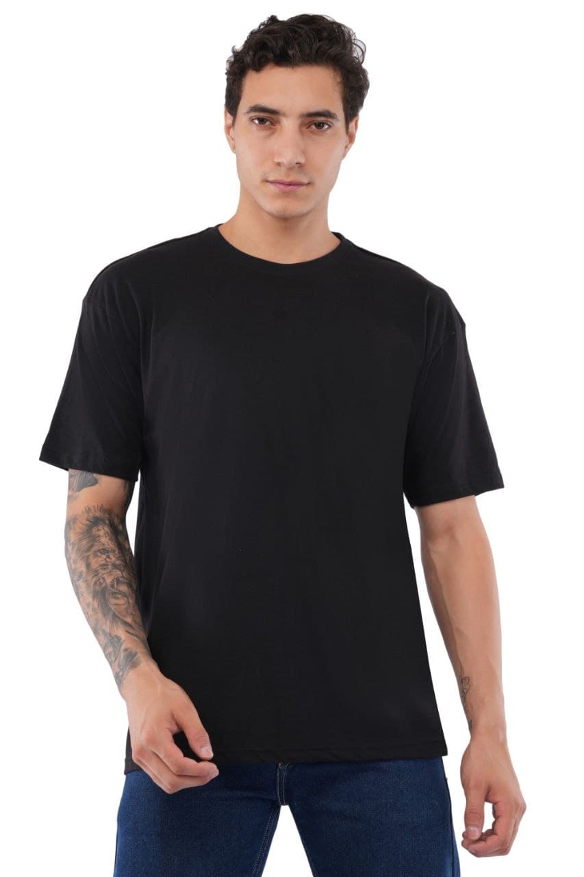 Black oversized tshirt made with 220 GSM combed cotton — back detail