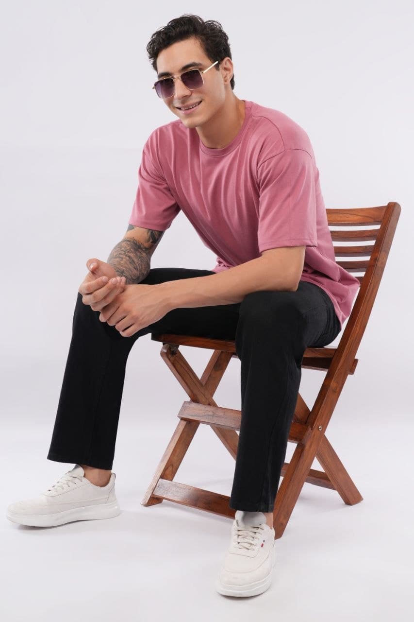 Pink oversized tshirt made with 220 GSM combed cotton — front view