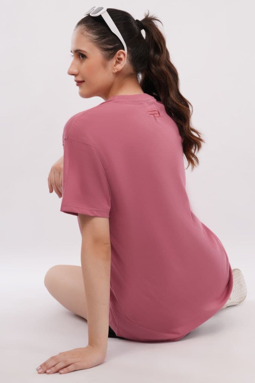 Pink oversized tshirt made with 220 GSM combed cotton — lifestyle