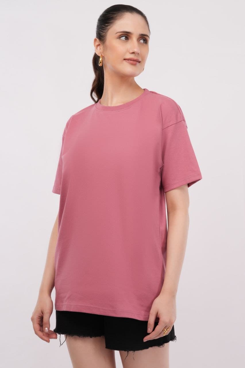 Pink oversized tshirt made with 220 GSM combed cotton — lifestyle