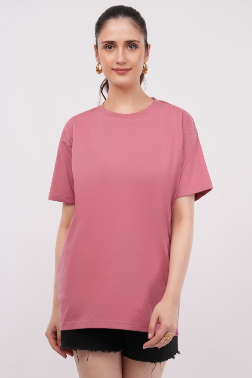 Pink oversized tshirt made with 220 GSM combed cotton — lifestyle