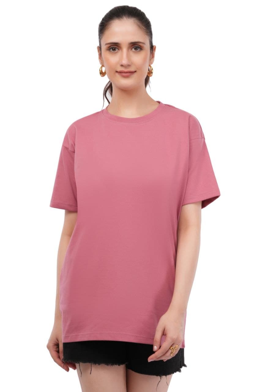 Pink oversized tshirt made with 220 GSM combed cotton — lifestyle