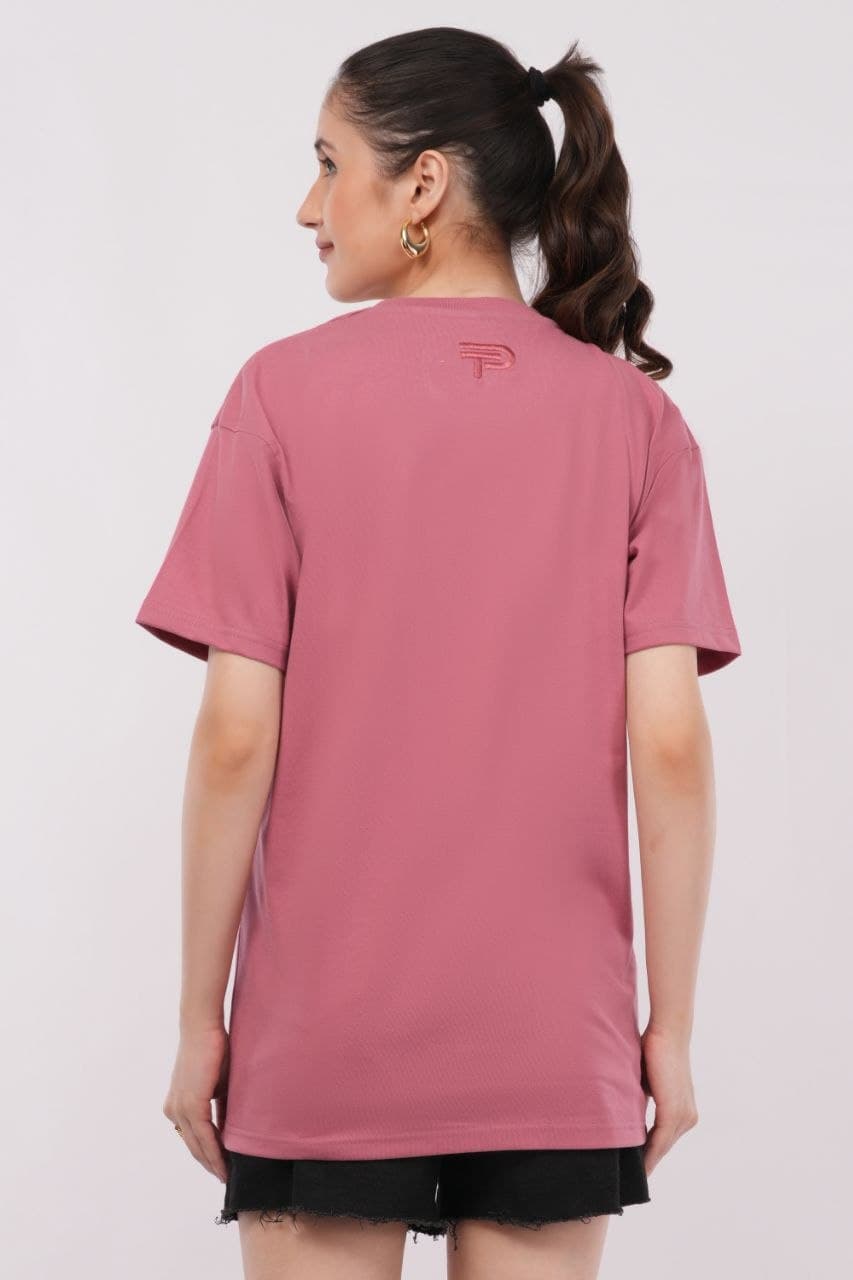 Pink oversized tshirt made with 220 GSM combed cotton — lifestyle