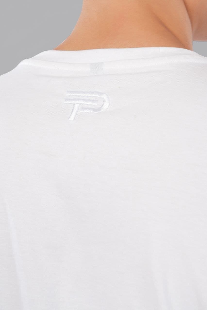 White oversized tshirt made with 220 GSM combed cotton — fabric detail