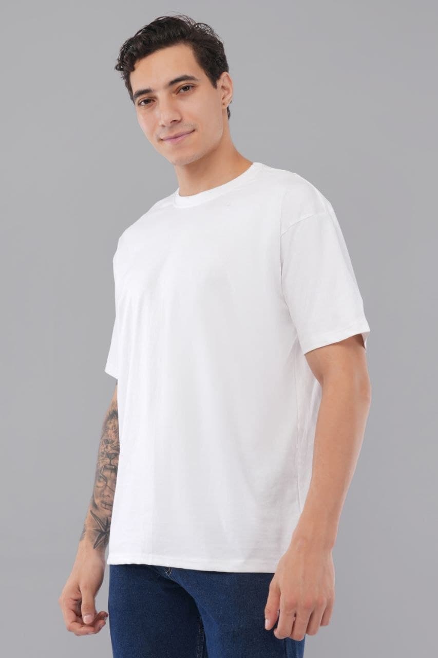 White oversized tshirt made with 220 GSM combed cotton — lifestyle
