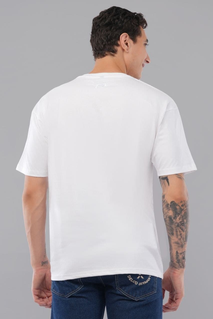 White oversized tshirt made with 220 GSM combed cotton — lifestyle