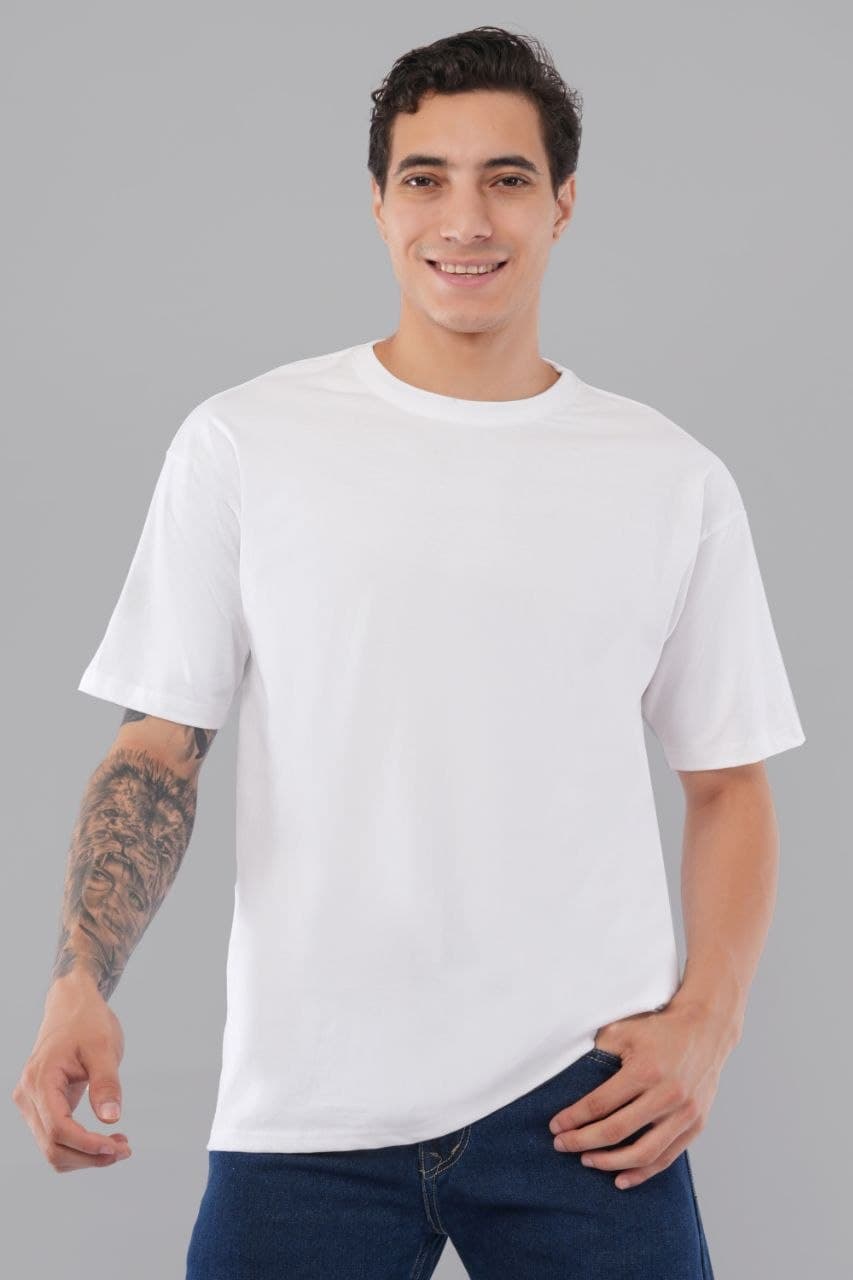White oversized tshirt made with 220 GSM combed cotton — lifestyle