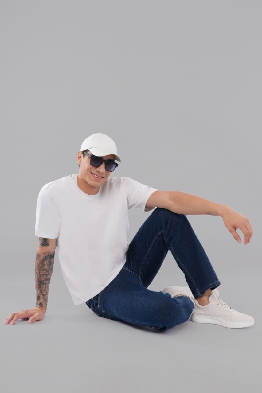 White oversized tshirt made with 220 GSM combed cotton — back detail