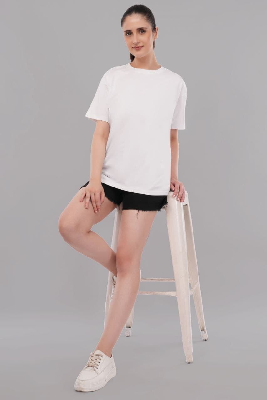 White oversized tshirt made with 220 GSM combed cotton — lifestyle