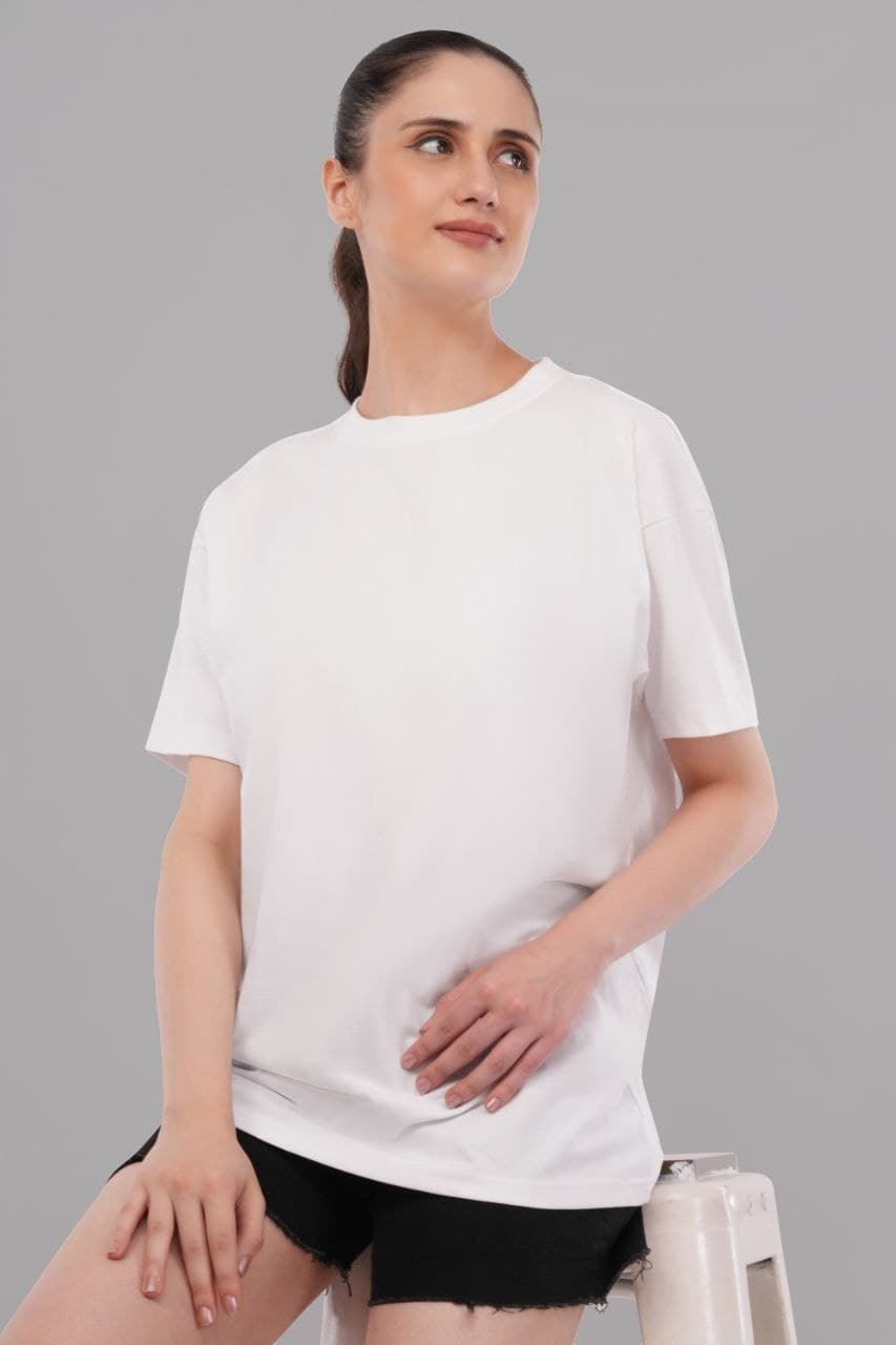 White oversized tshirt made with 220 GSM combed cotton — lifestyle