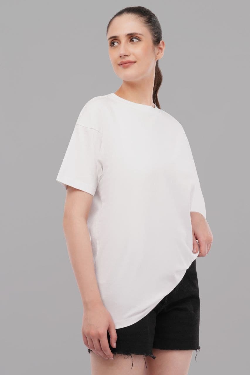 White oversized tshirt made with 220 GSM combed cotton — lifestyle