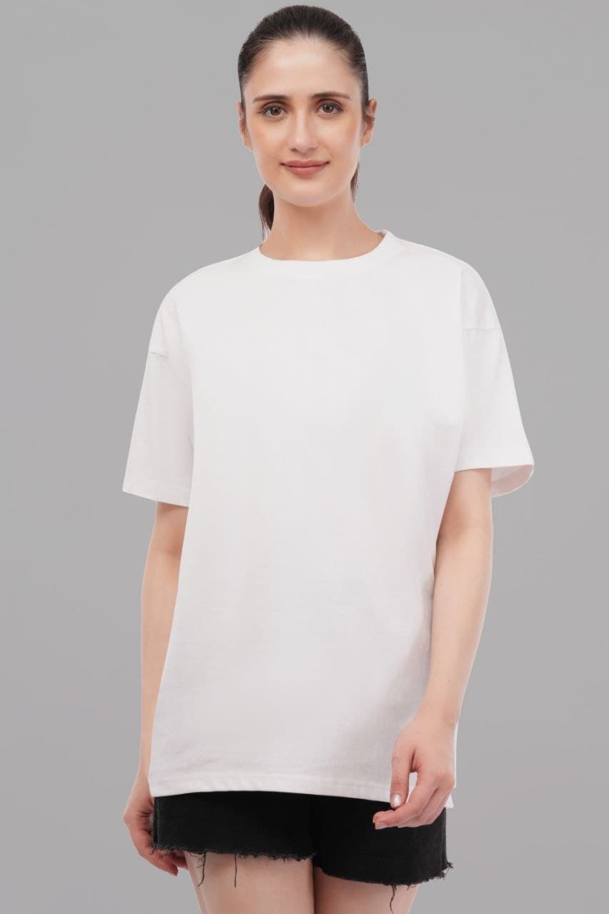 White oversized tshirt made with 220 GSM combed cotton — lifestyle
