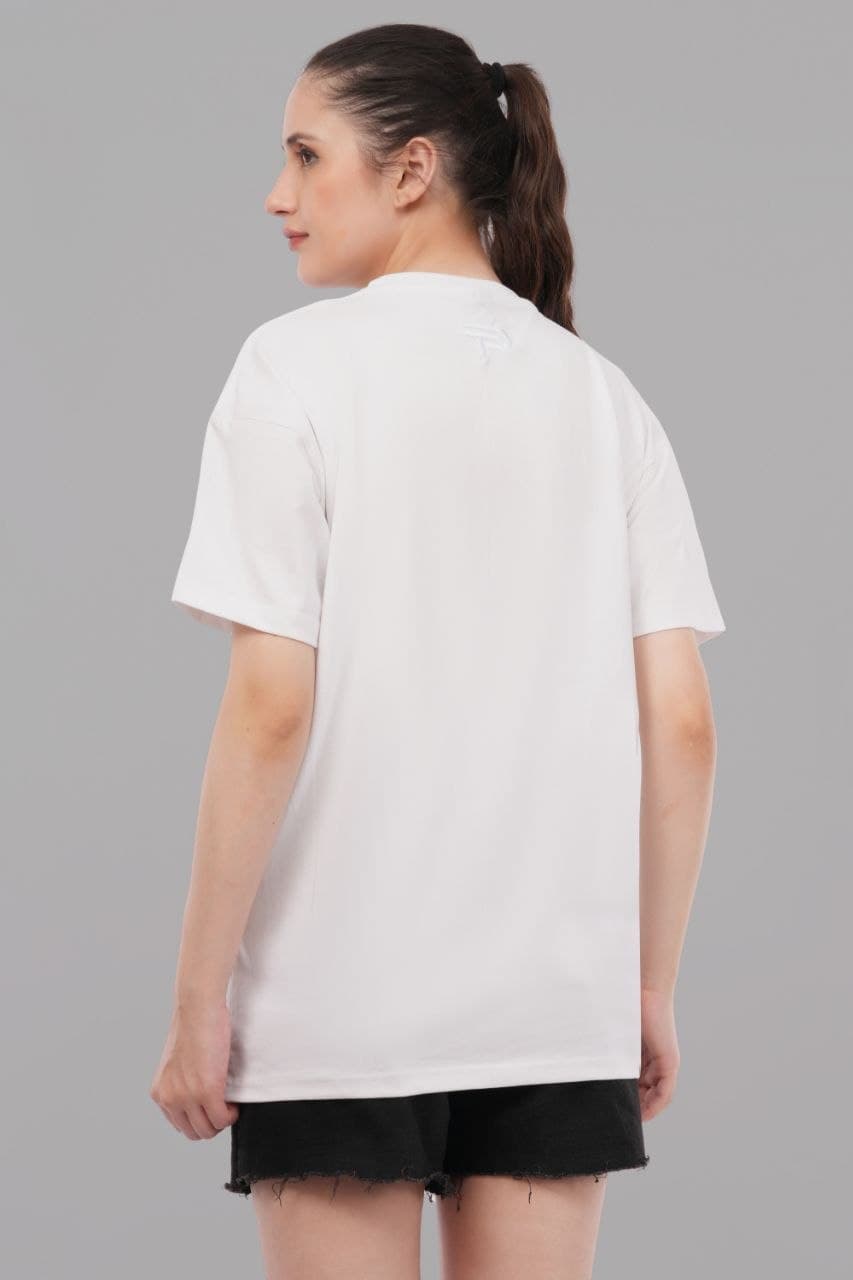 White oversized tshirt made with 220 GSM combed cotton — lifestyle